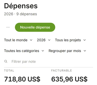 Dépenses : total, facturable et non facturé pour l’année